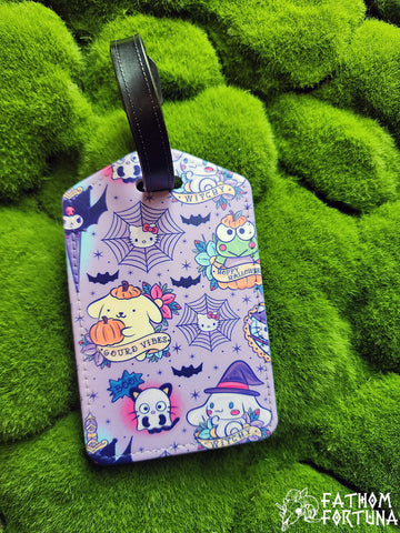 Anime Cat & Friends Halloween Tattoo Faux Leather Luggage Tag