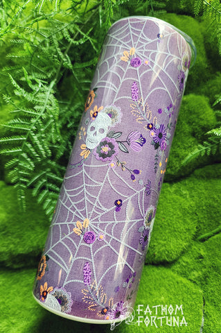 Spiderwebs & Skulls Faux Embroidery 20oz Stainless Steel Insulated Drink Tumbler