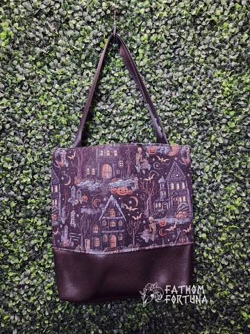 Faux Embriodery Haunted House Tote Bag