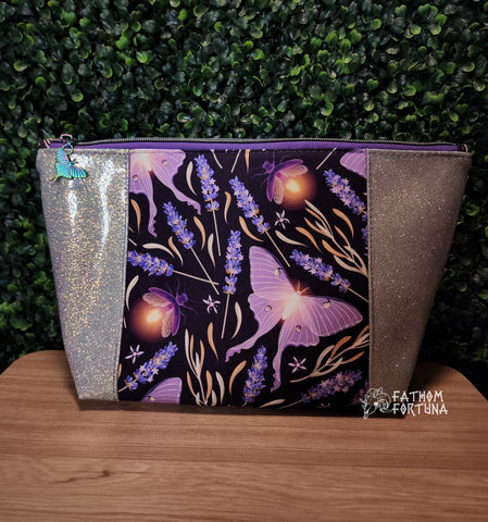 Lavender Luna Moths Zippered Beauty Bag