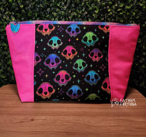 Neon Cat Skulls Zippered Beauty Bag