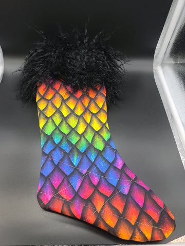Rainbow Dragon Scale with Faux Fur Stocking