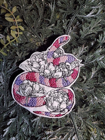 B-Grade Snake & Flowers Pastel Cottagecore Embroidered Iron On Patch
