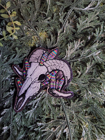 Fathom Ram Skull Rainbow Embroidered Iron On Patch Small