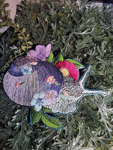XXL Pastel Snail Embroidered Iron On Patch