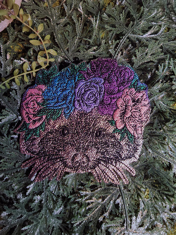 XL Oil Slick Flowercrown Raccoon Embroidered Iron On Patch