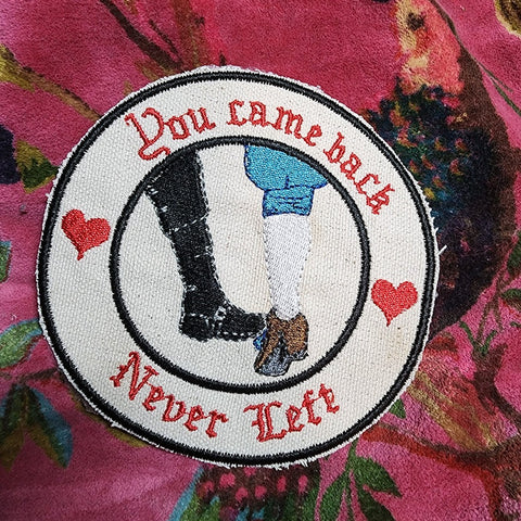 Never Left Boot Touch Embroidered Iron On Patch Cream Canvas