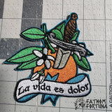 Life Is Pain Orange Dagger Embroidered Iron On Patch Canvas Jim