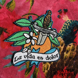 Life Is Pain Orange Dagger Embroidered Iron On Patch Canvas Jim