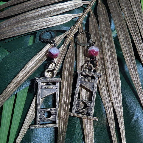 Antique Bronze Guillotine Earrings - RED & WHITE