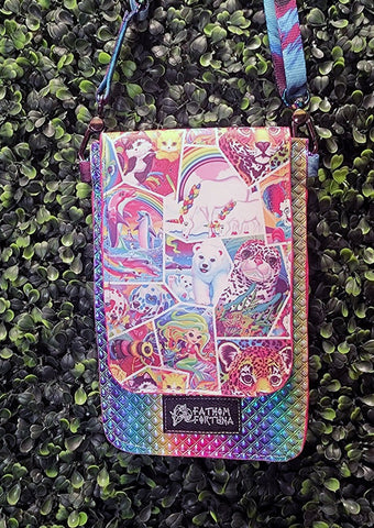 90's Neon Sticker Rainbow Slim Crossbody Bag WINDOWED BACK