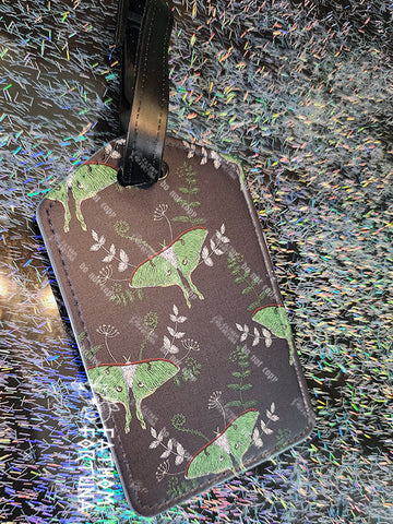 Luna Moth Faux Embroiderey Faux Leather Luggage Tag