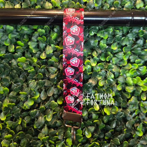 Demon Boy Band Emblems Red Wristlet Keychain Fob Made To Order