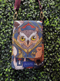 Forest Friends Great Horned Owl Slim Crossbody Bag ZIPPER POCKET BACK