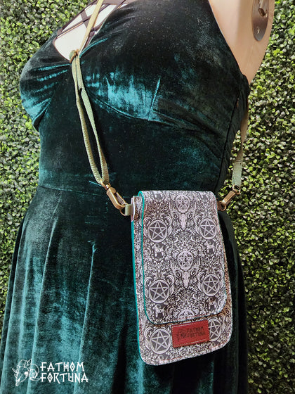 Green Yule Vinyl Slim Crossbody Bag ZIPPERED BACK Clearance
